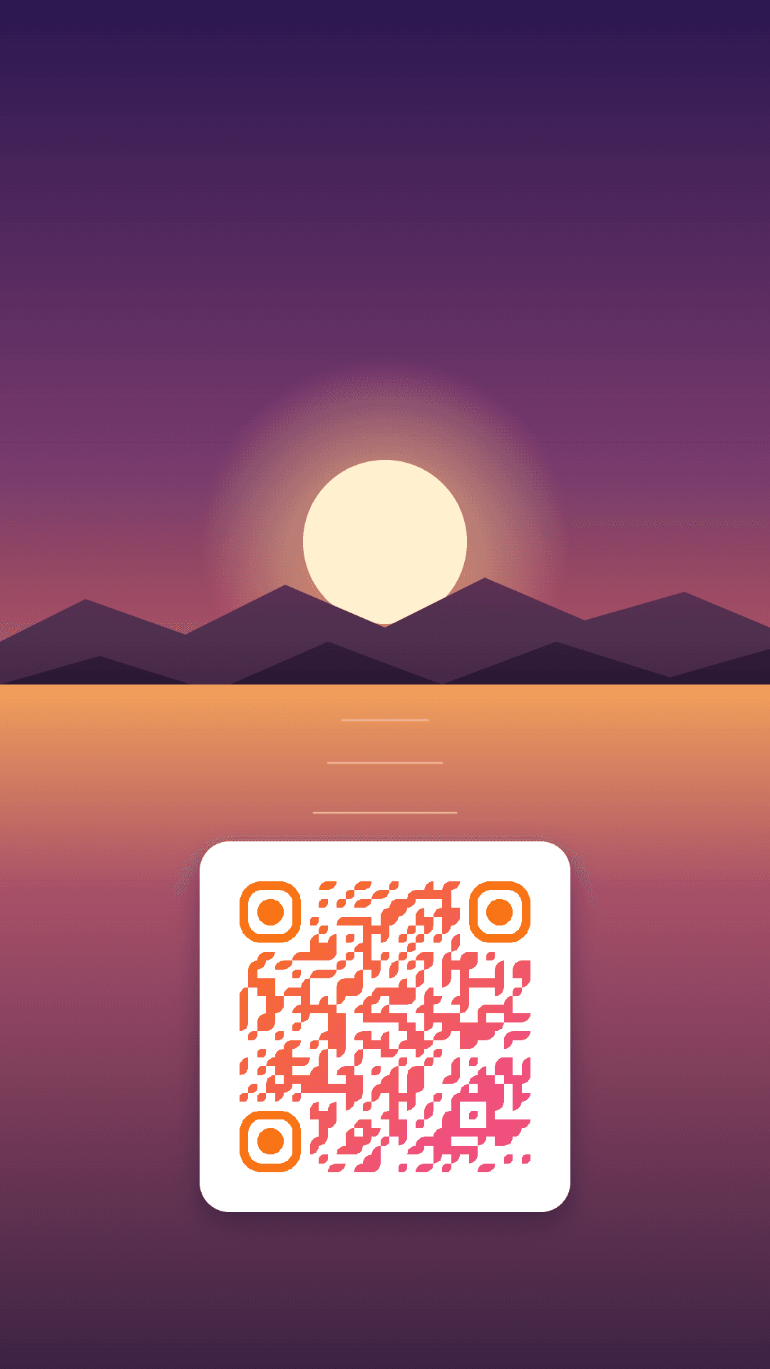 Example wallpaper — Sunset Lake template with a styled UPI payment QR code, made with QR Wallpaper